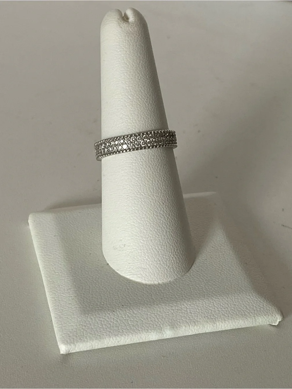 925 Sterling Silver Pave CZ Eternity Band Ring Size 7.5 2 Rows 4 mm EUC worn 1X